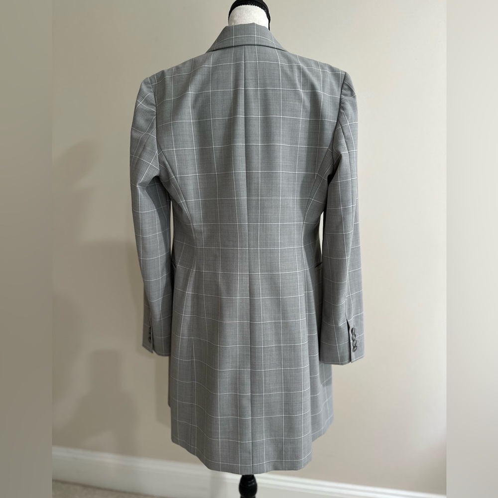 Theory Gray Checkered Double-Breasted Blazer - image 4
